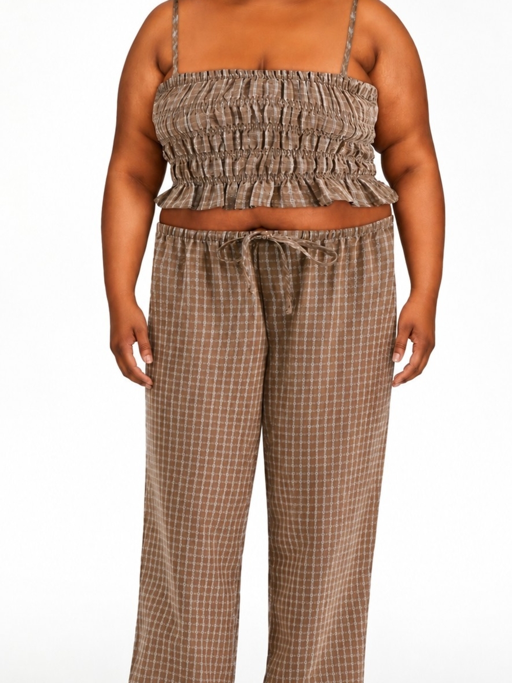No Boundaries Plaid Seersucker Smocked Cami Top and Pants Set,
